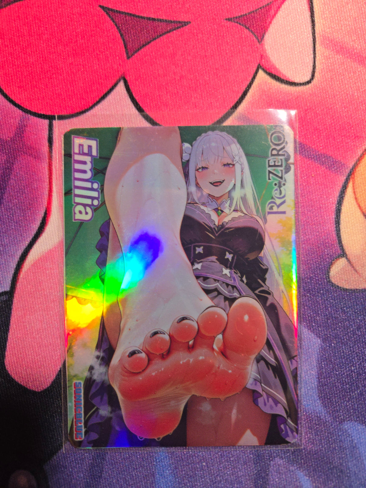 Emilia Re:Zero Custom Non Glow holo Waifu card Feet art