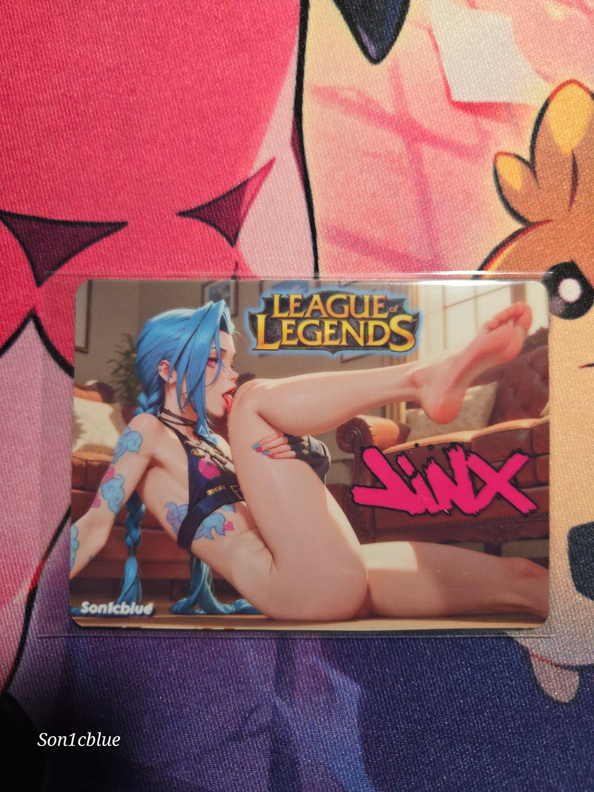 Jinx League Of Legends  Custom Glow Waifu card Feet Art 3