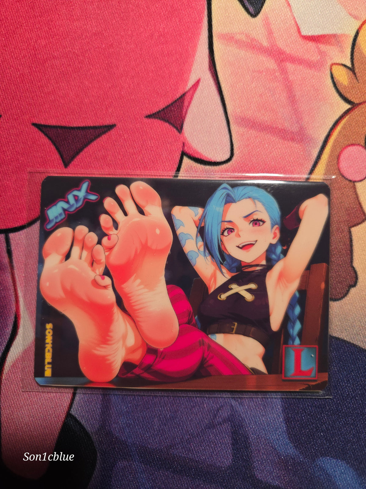 Jinx League Of Legends  Custom Glow Waifu card Feet Art